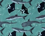 Cotton Manta Rays Whale Sharks Ocean Animals Aqua Fabric Print by Yard D... - £12.79 GBP