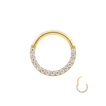 Gold Plated Stainless Steel Hinge Septum Clicker with Crystals - £12.49 GBP