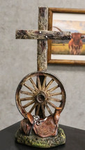 Country Western Wagon Wheel Cowboy Horse Saddle Rugged Cross Desktop Plaque - $27.99