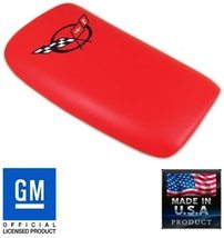 C5 Corvette Center Console Pad Torch Red Leather w/ Black Cross Flag Embroidered - £193.61 GBP