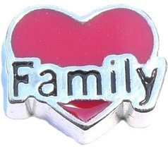 Family Red Heart Silvertone Floating Locket Charm - $2.42