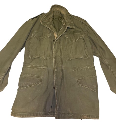 Vintage 70s US Army M-65 Field Jacket Olive Drab Distressed Faded Milita... - $178.19