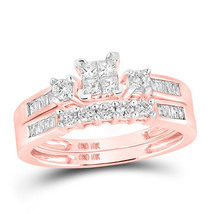 10kt Rose Gold Princess Diamond Square Bridal Wedding Ring Band Set 3/8 Cttw - £494.64 GBP