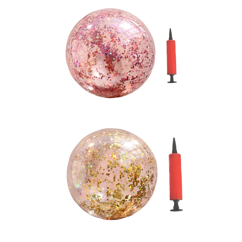 2 Pcs Inflatable Ball Toys Water Play Glitter Sequin Beach Balls Flash Round - £11.89 GBP