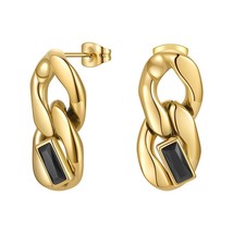 Goth Chain Drop Earrings For Women Black Zircon Earring Stainless Steel Gold Col - £18.28 GBP