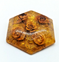 Vintage Lucite Dried Flower Paperweight Acrylic Roses Hexagon Domed MCM - £14.18 GBP