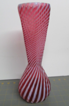 Rare Vintage Fenton Cranberry Opalescent Glass Spiral Swirl 12&quot; Tall Vase Nmint - £158.70 GBP