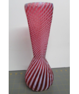 RARE VINTAGE FENTON Cranberry Opalescent Glass Spiral Swirl 12&quot; Tall Vas... - £155.84 GBP