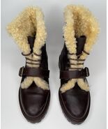 Ralph Lauren Size 8B Sportsman Combat Brown Leather Boots Shearling Fur - $4,092.20 MXN