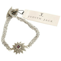 JUDITH JACK Silver Sterling Marcasite Garnet Double Strand Floral Bracelet - £63.20 GBP