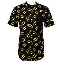 Batman All Over Logo Men&#39;s Woven Button Down Shirt Black - $24.99