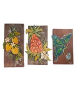 Vtg 70s Hand Painted Wood Wall Art Lemons Pineapple Butterfly Retro Kits... - $1,014.91 MXN