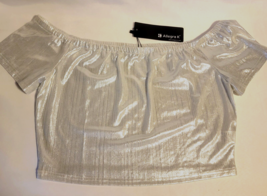 Allegra K Women&#39;s Silver Party Off Shoulder Crop Top NWT Shiny Shimmering - £12.31 GBP
