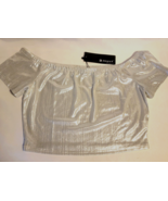 Allegra K Women&#39;s Silver Party Off Shoulder Crop Top NWT Shiny Shimmering - £12.14 GBP