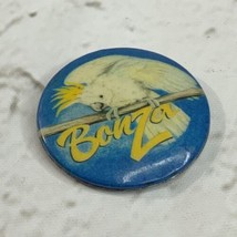 Bonza Button Pin White Parrot Bird Blue Round 1.5” Vintage - $9.89