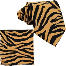 Vesuvio Napoli in Italy Men&#39;s Neck Tie W Handkerchief Tan Zebra Print 60 In - $13.08