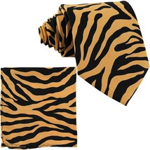 Vesuvio Napoli in Italy Men&#39;s Neck Tie W Handkerchief Tan Zebra Print 60 In - £10.45 GBP