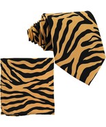 Vesuvio Napoli in Italy Men&#39;s Neck Tie W Handkerchief Tan Zebra Print 60 In - $13.08