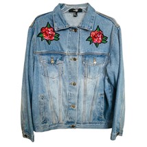 F21 Rose Sequin Blue Denim Jean Jacket Size Medium - £1,932.35 GBP