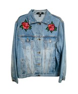 F21 Rose Sequin Blue Denim Jean Jacket Size Medium - $47,630.29 MXN
