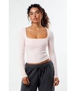 PacSun Long Sleeve Shirt Womens M Pink Contour Square Neck Top Kawaii Wh... - $282.06 MXN
