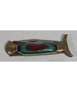 Vintage 1-Blade Brass &amp; Enamel SS Blade Folding Hunting Pocket Knife Pak... - £22.86 GBP