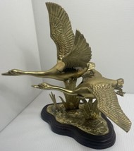 Mid 20th Century Vintage Figural Brass Birds Sculpture 10.5”  Ducks Geese - £25.69 GBP