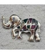 KC Silver Tone ELEPHANT Trunk Up For Luck Purple-Green Enamel Mosaic Pin... - $182.56 MXN