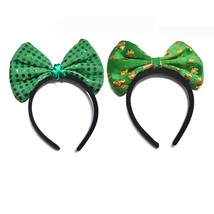 Light Up St. Patrick s Day Headband Green Bow Hair Bands Clover Hair Hoop Irish  - £18.73 GBP
