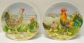 Rooster Hen &amp; Chicks 2 Vtg Decorative Wall Plates Farm French Country Decor Art - £39.05 GBP