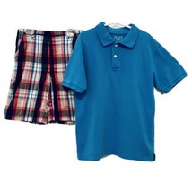 Childrens Place Boys Blue Polo Shirt Size M &amp; Garanimals Plaid Shorts Size 6 Set - £8.72 GBP