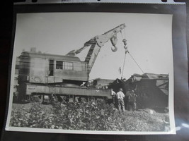 Vintage Train Wreck Photograph Crane Car Lifting Freight Car - £14.79 GBP