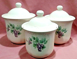 Set of 3 Pfaltzgraff Grapevine Pattern Canisters ~ 7 Inch ~ 6 1/2 Inch ~... - $75.00