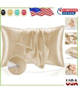 Champagne Satin Pillowcase Set of 2 with Zipper – 20x26 Inches Luxury Co... - $210.04 MXN