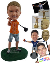 Personalized Bobblehead Young kid having a blast playing golf wearing shorts - S - £72.57 GBP