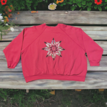 Vtg Tultex Sweatshirt Adult XXXL Pink Raglan Made In USA Quilted Patchwork Star - £17.60 GBP