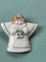 Cream Painted Ceramic Angel Holding Mini House Christmas Holiday Pin Brooch –  - £8.91 GBP
