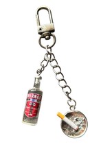 Handmade VODKA BOTTLE &amp; CIGARETTE KEYRING double MINIATURE fags GIFT BOX... - $15.36