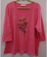 Quacker Factory PINK Pullover Blouse Top Size 2X Jeweled Flying Witch Ha... - £19.91 GBP
