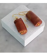 Dangling earrings Red natural bauxite &amp; STERLING SILVER 925 gold pl Italy - $36.00