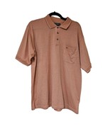 Knights Sportswear Mens Polo Shirt L Peach Striped Pocket Logo Polyester... - $15.84