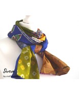 Patchwork Pure Silk Scarf - Upcycled Sari Silk Scarf - Recycled Sari Sil... - £26.39 GBP