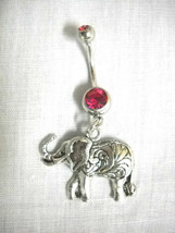 New Lucky Dressed Elephant Charm On 14G Fuscia Pink Cz Belly Ring Navel Barbell - £4.81 GBP