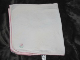 An item in the Baby category: GERBER SOLID PLAIN WHITE BABY GIRL BLANKET POINTELLE COTTON FLOWER PINK TRIM
