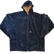 Vintage Carhartt Mens Velour Hooded Jacket Blue Sz XL Made In USA Fleece... - $77.23