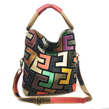  Genuine Leather Women&#39;s Bag Color-Matching Cowhide Handbag Crossbody Bag Women&#39; - £66.26 GBP