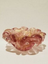 Vintage Murano Art Glass Cranberry Pink With Gold Flecks Aventurine Bowl Ashtray - £39.75 GBP