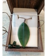 Beautiful Jade leaf shape large pendant / Long necklace - $125.00