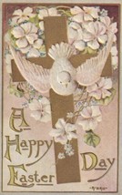 A Happy Easter Day Dove Cross and Flowers - A. Hall Postcard D54 - £2.35 GBP