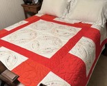 Vtg Hand Embroidered Stitched &amp; Quilted Red/White 78”x86” Very Good Cond... - $118.79